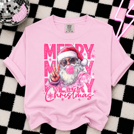 CHIRSTMAS BUBBLE GUM SANTA DTF TRANSFERS 11"- ADULT