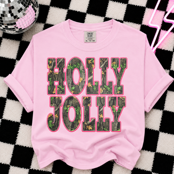 CHRISTMAS HOLLY JOLLY CAMO DTF TRANSFERS 12"- ADULT