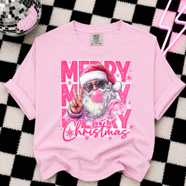 CHIRSTMAS BUBBLE GUM SANTA DTF TRANSFERS 11"- ADULT
