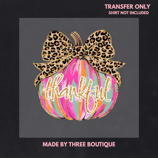 FALL THANKFUL CHEETAH BOW PUMKIN DTF TRANSFER 11" -ADULT