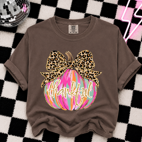 FALL THANKFUL CHEETAH BOW PUMKIN DTF TRANSFER 11" -ADULT