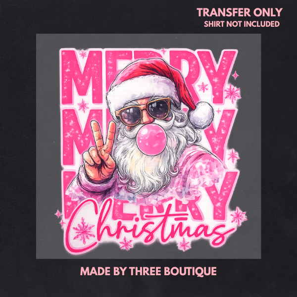 CHIRSTMAS BUBBLE GUM SANTA DTF TRANSFERS 11"- ADULT