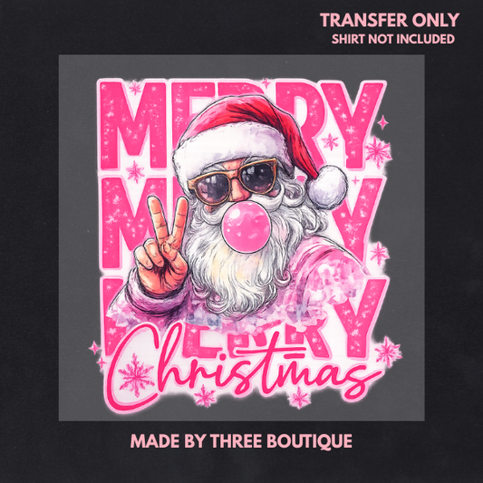 CHIRSTMAS BUBBLE GUM SANTA DTF TRANSFERS 11"- ADULT